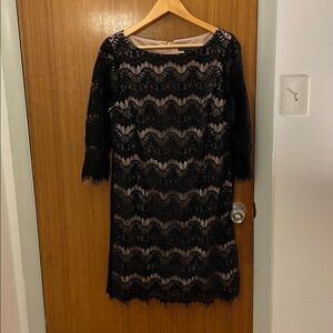 Jessica Howard black scalloped lace cocktail dress, size L